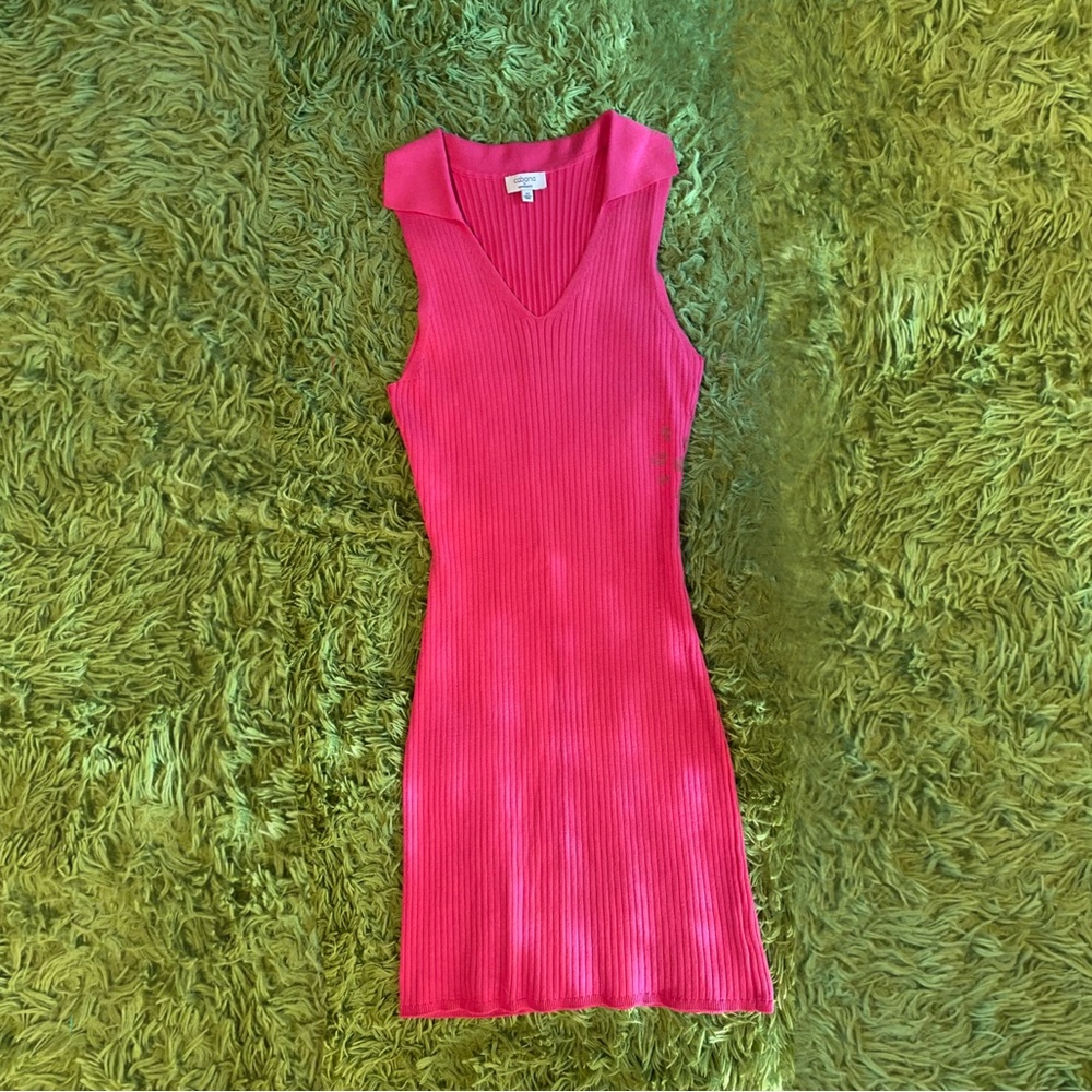 Crown & Ivy ‘Cabana’ Hot Pink Sleeveless Collared Rib Sweater Dress